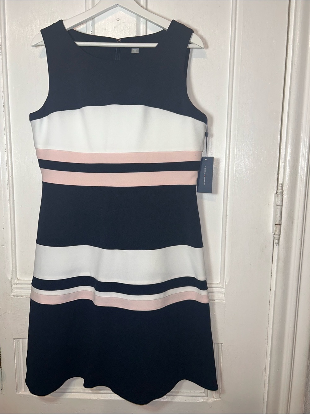 Tommy Hilfiger Blue Pink White Striped Sleeveless Fit & Flare Dress